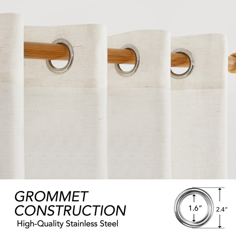 Faux Linen Semi Sheer Light Filtering Grommet Top Curtains (Set of 2), 52" W x 84" L
