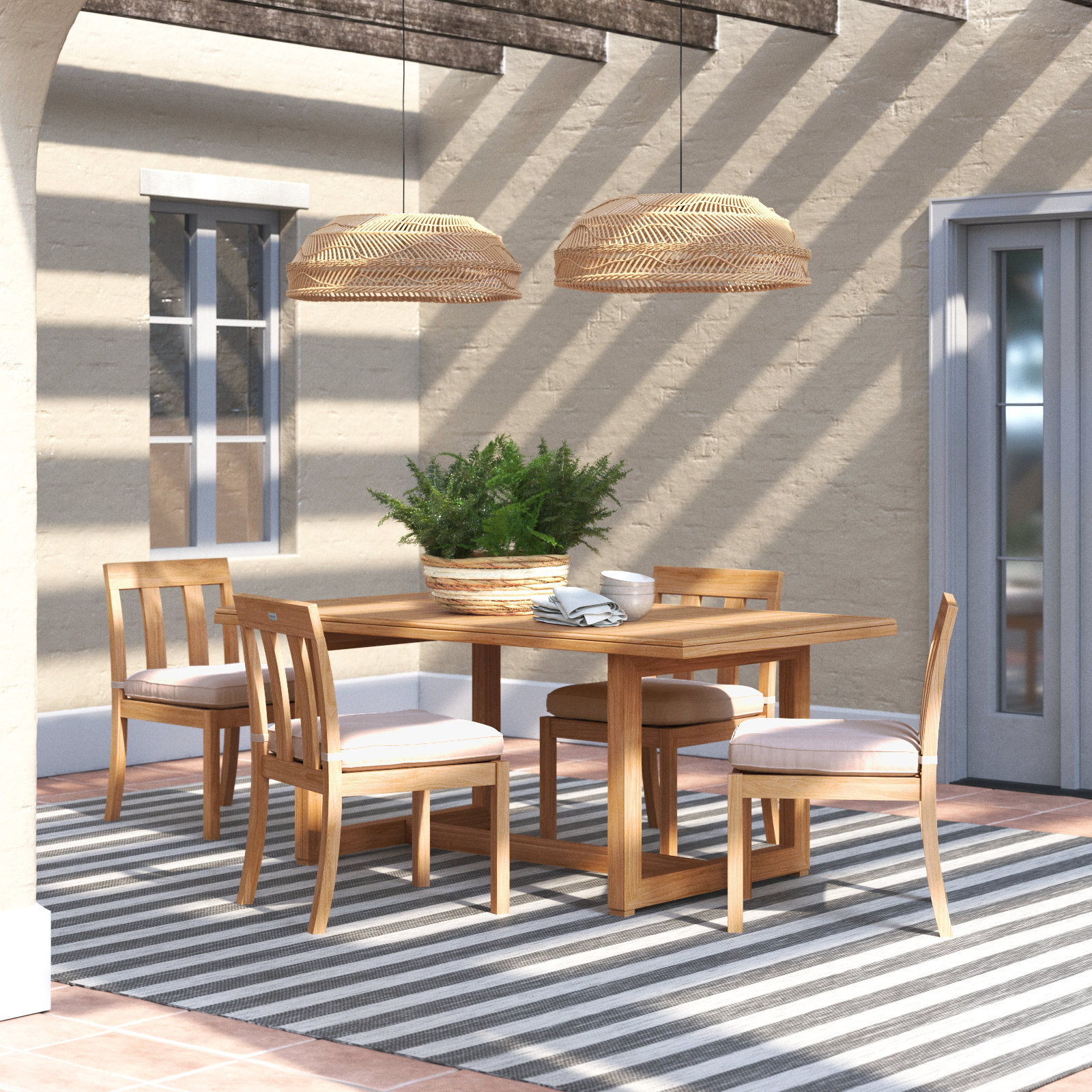 Melrose 71" Teak Patio Dining Set, Beige
