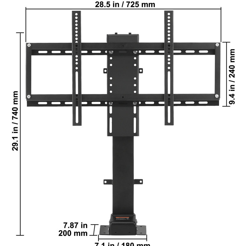 Élévateur télé motorisé, compatible 32 à 65 pouces, 35 coups, hauteur réglable 28,7 64,2 pouces, charge de 154 lb, acier au carbone noir, télécommande et fil raccordés à la télécommande, longueur de course,