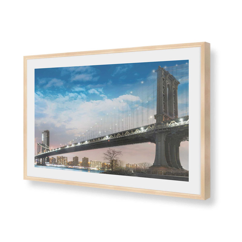 Impression sur l'horizon de Brooklyn Bridge et Manhattan, H 13 po x l 17 po, Érable brut