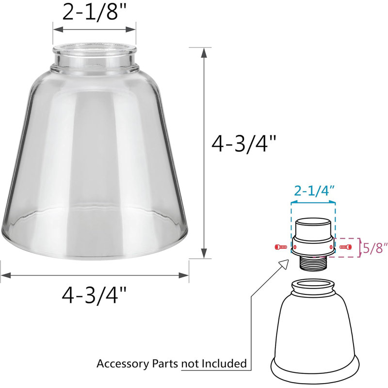 #23155-4 Transitional Clear Ceiling Fan Replacement Glass Shade, 2-1/8" Fitter, Size: 4-3/4" D x 4-3/4" H, 4Pcs/Pack