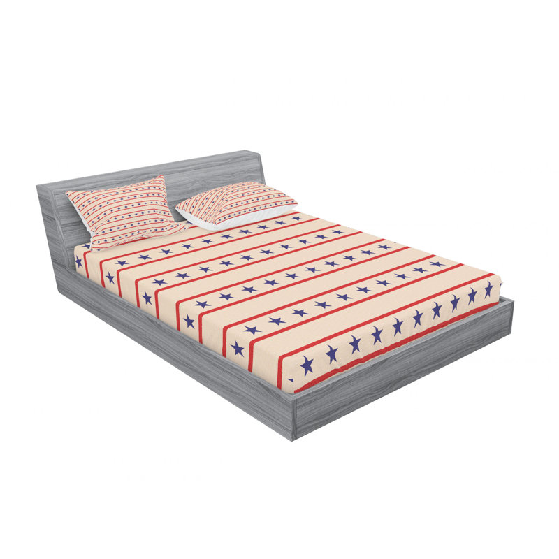 Ensemble de draps à bordure horizontale et étoiles patriotiques, Ensemble de draps pour lit double + drap-housse + 