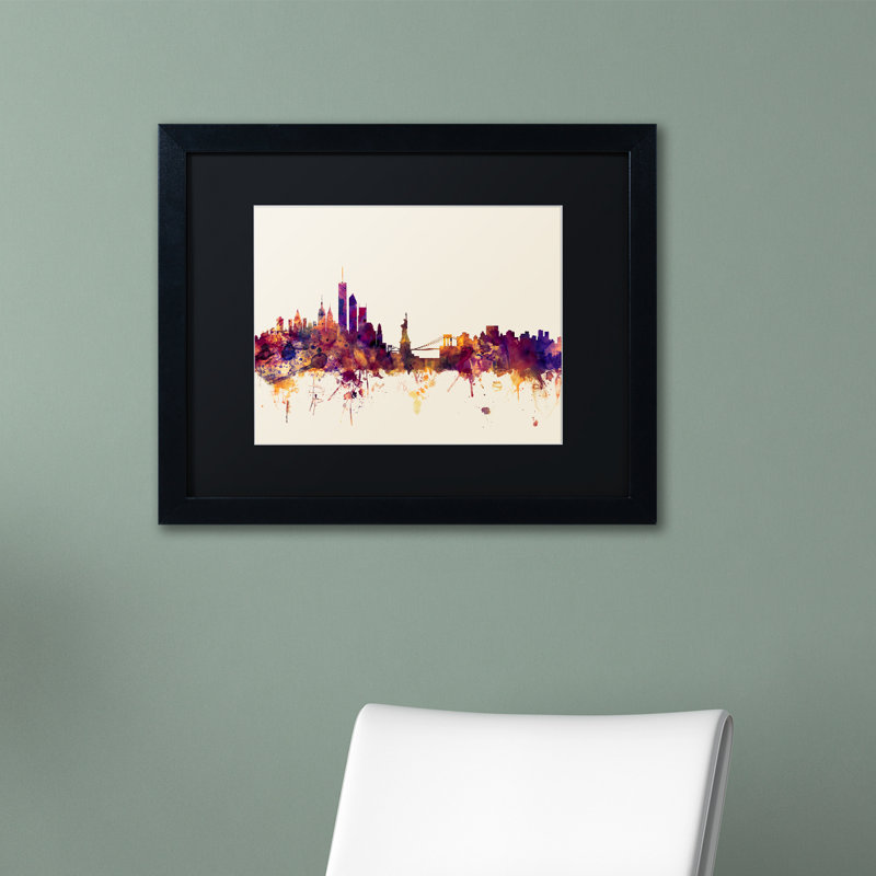 New York Skyline IX, reproduction d'impression sur toile encadrée, H 11 po x l 14 po x P 0,5 po, Noir, Toile avec cadre noir