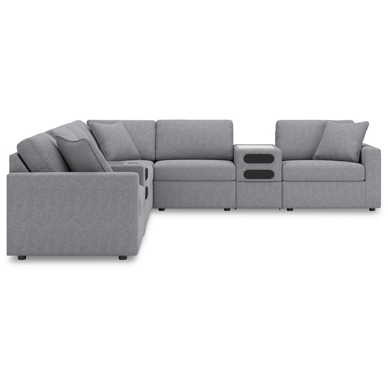 Canapé modulaire 8 pièces avec consoles audio Braintree, Polyester gris