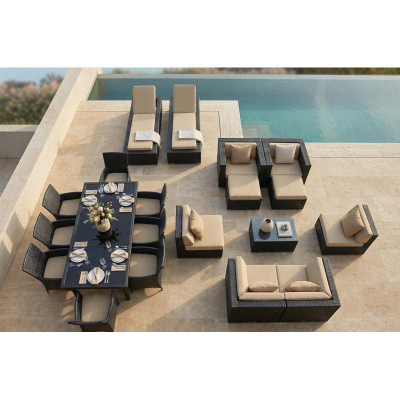 Ensemble de conversation en osier Pavior, Sunbrella® beige, Noir