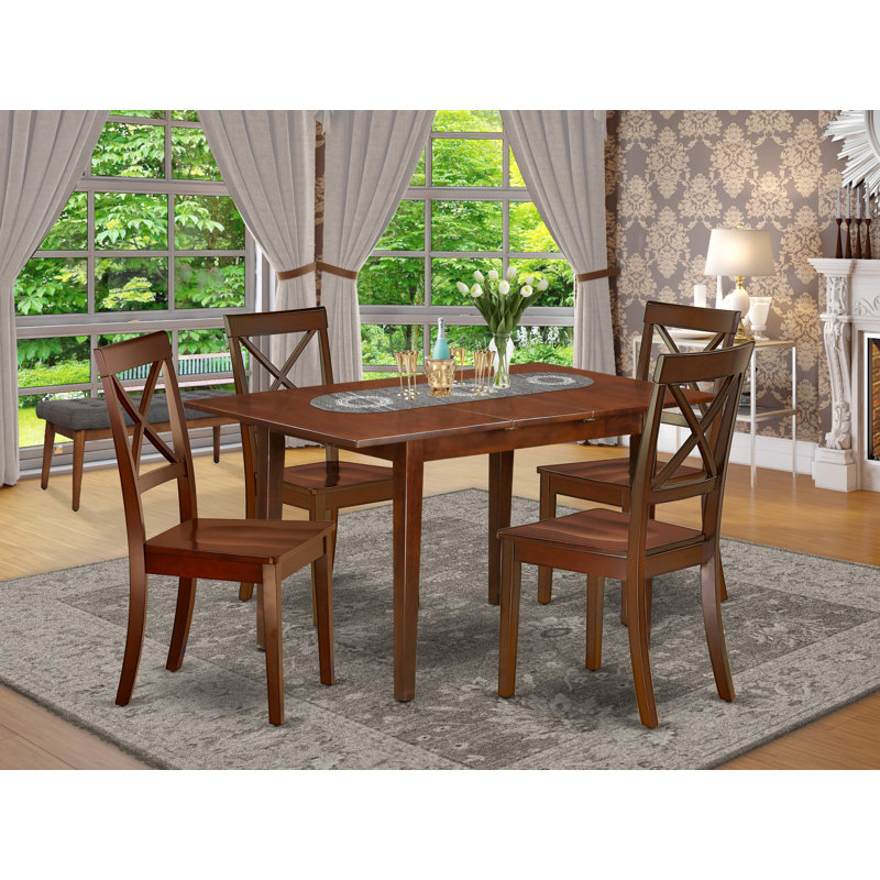 Ensemble de table de salle à manger 5 pièces pour 4 personnes comprenant une table de cuisine rectangulaire avec rallonge papillon et 4 chaises de salle à manger, 32 x 54 pouces, acajou