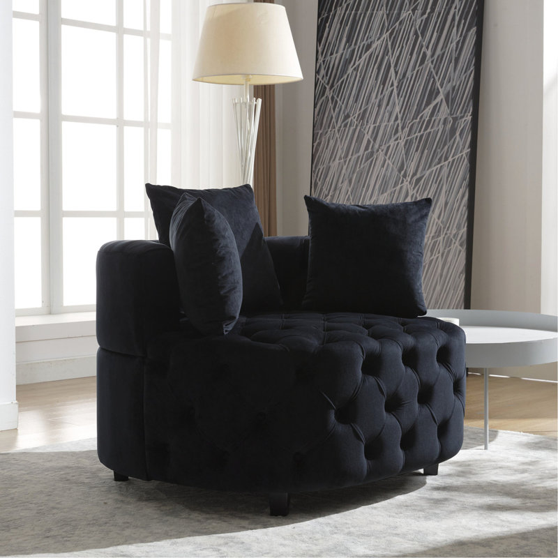 Fauteuil en velours noir pour salon - 40,6 po Largeur, rembourrage en mousse de la chaise, Noir