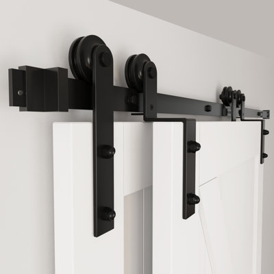Ensemble de quincaillerie de porte simple à double rail noir rustique de conception classique