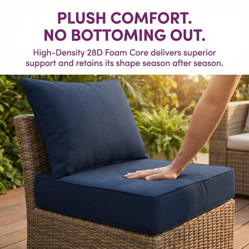 5" Thick Outdoor Cushion Set Of 2, Deep Seat Patio Furniture Cushions With Olefin Removable Cover, Navy