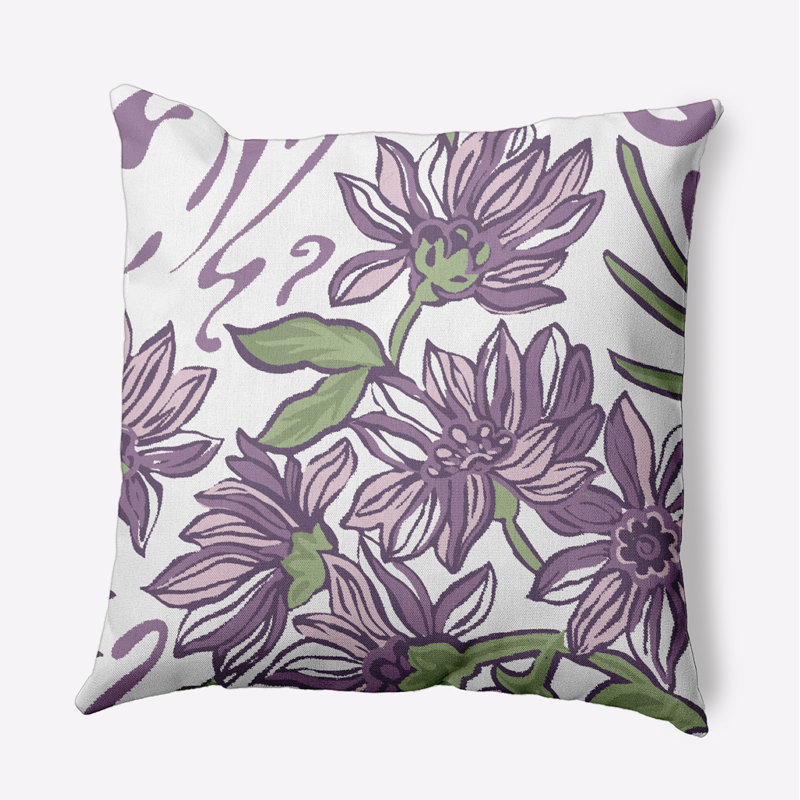 Floral Frolic Floral Outdoor Reversible Throw Pillow, 16" H x 16" W x 3" D, Purple