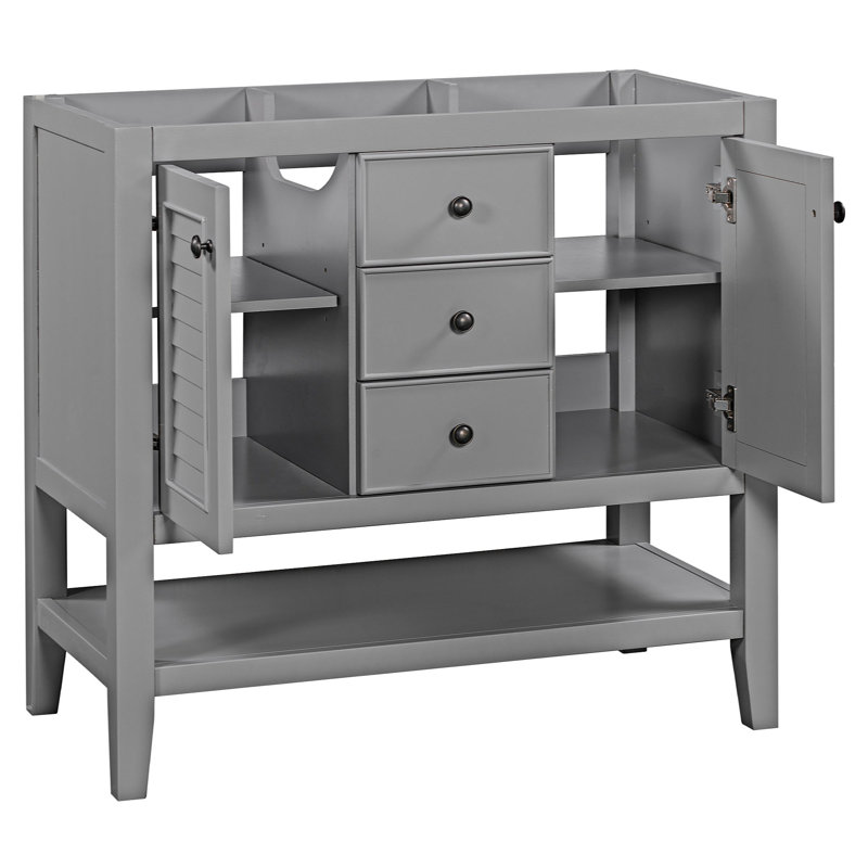 Base de meuble-lavabo simple avec deux armoires et tiroirs, gris