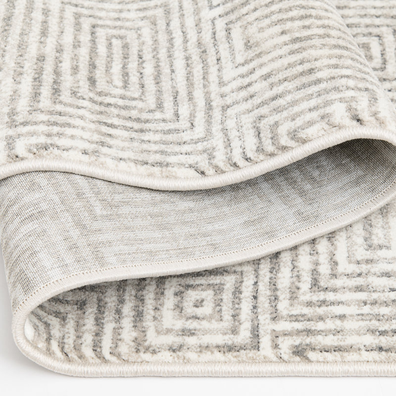 Ebern Designs German Tessa Beige Geometric Indoor Polypropylene Area Rug, Runner 2'2" x 7'7"