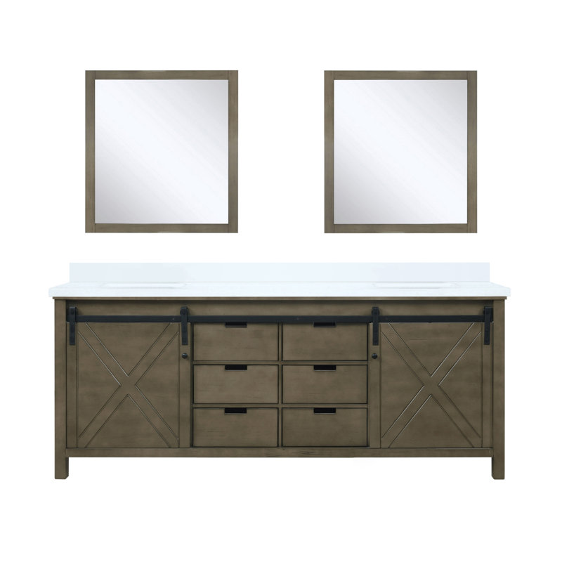 Ensemble de meuble-lavabo double Ketchum et miroirs 24 po, Brun rustique, 60", Quartz blanc