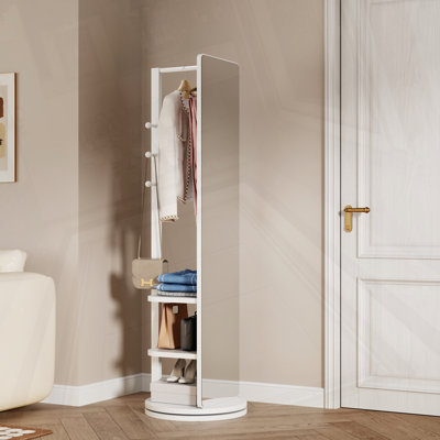 Rotating Multifunctional Full Length Mirror With Hook Storage Rack