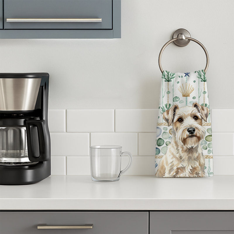 Sealyham Terrier Coastal Sea Glass Kitchen Towel, Sealyham Terrier