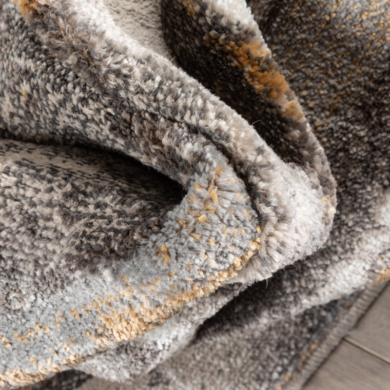 Gray Geometric Striped Polyester Runner Rug