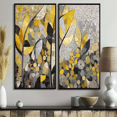 Yellow And Grey Patterns In Artistic Fusion - Yellow Wall Art