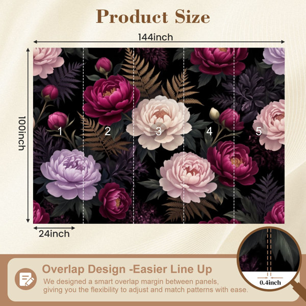 Red Barrel Studio Peel and Stick Wallpaper Dark Vintage Floral Burgundy ...