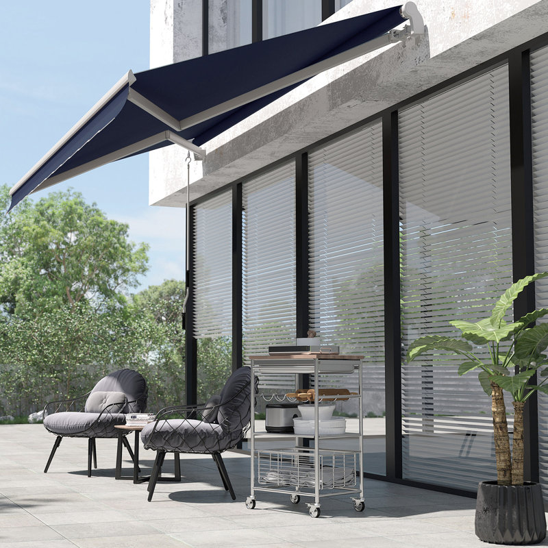 Blue Deck Awning 10' X 8' - Retractable, & Water- With Aluminum Frame And Manual Crank For Patio, Balcony, Yard