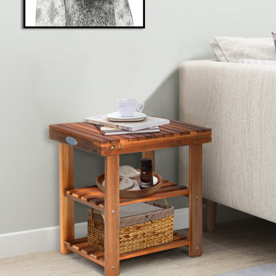 Acacia Wood Shoe Rack Bench 3-Tier Shoe Organizer 50X28x45cm-Teak
