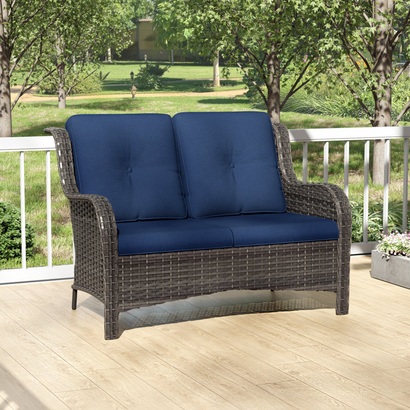 Anahit Outdoor Wicker Loveseat with Cushions, Blue