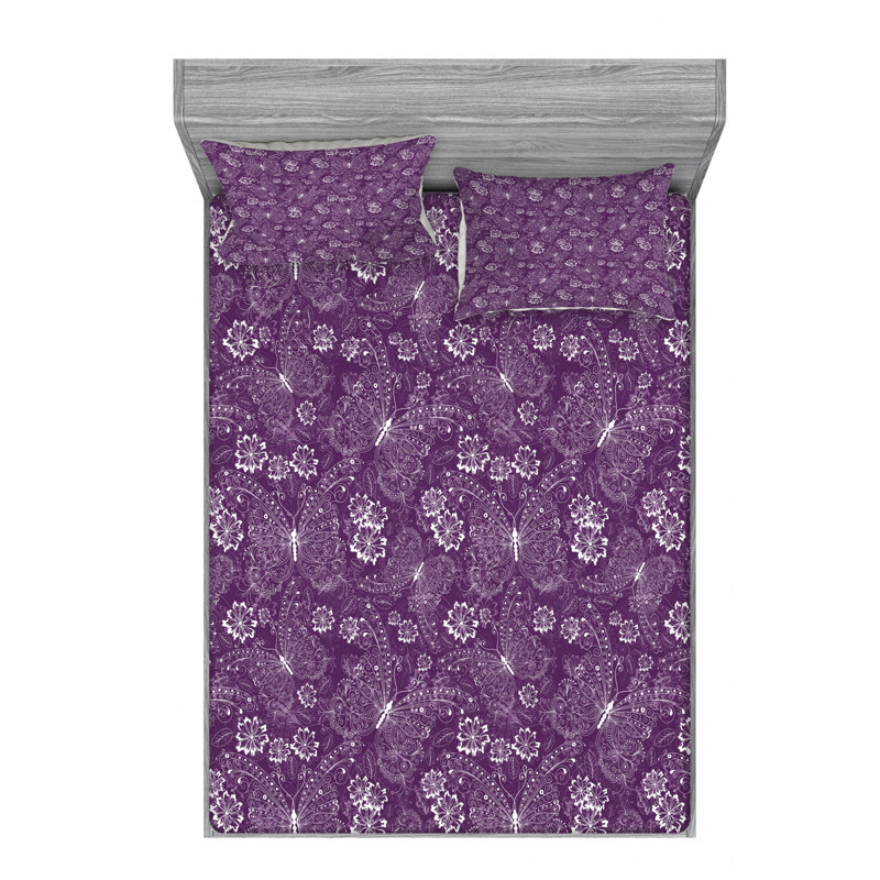 Microfiber Floral Sheet Set, Queen Sheet Set with Fitted Sheet