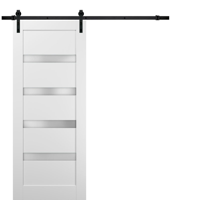 Quadro Frosted Glass Barn Door, 30" x 96", Black