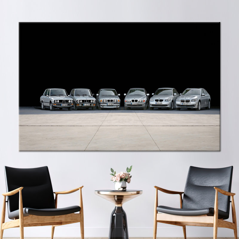 Art mural sur toile de l'histoire de la série 5 de bmw - Décoration de garage idéale pour les amateurs de voitures