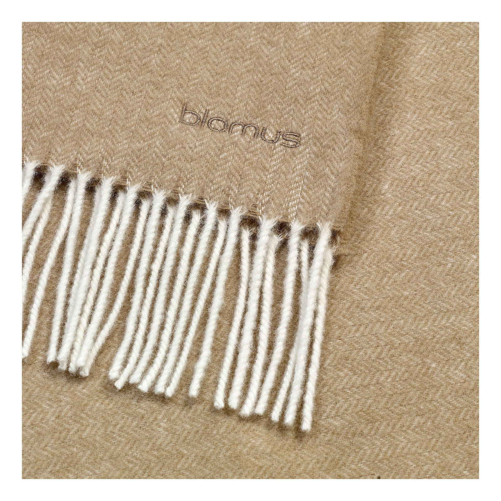 FINHO Merino Wool Herringbone Throw Blanket, Tan