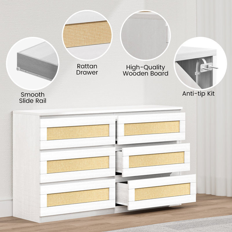 160cm W 6 - Drawer Chest of Drawers, White