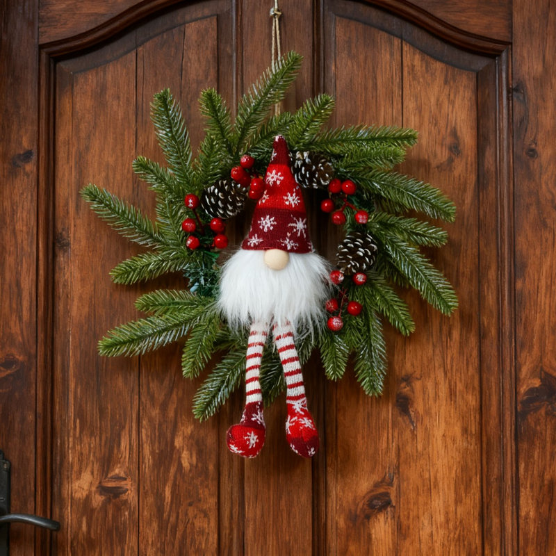 Couronne de pin artificielle de 25 cm, non éclairée, pour la décoration intérieure et extérieure de votre porte d'entrée.