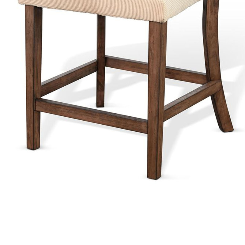 Ensemble de 2 tabourets de comptoir Giby, beige, brun foncé et acajou massif