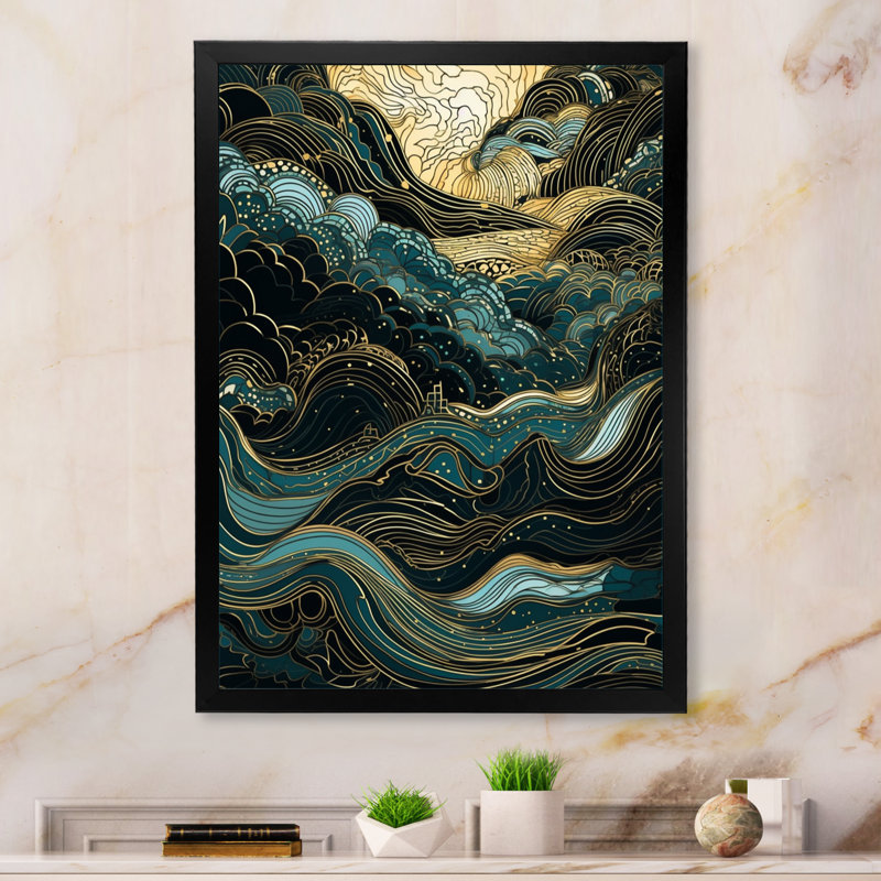 Symphonie linéaire verte II - reproduction sur toile, H 40 po x l 30 po x P 1,5 po, Cadre photo noir