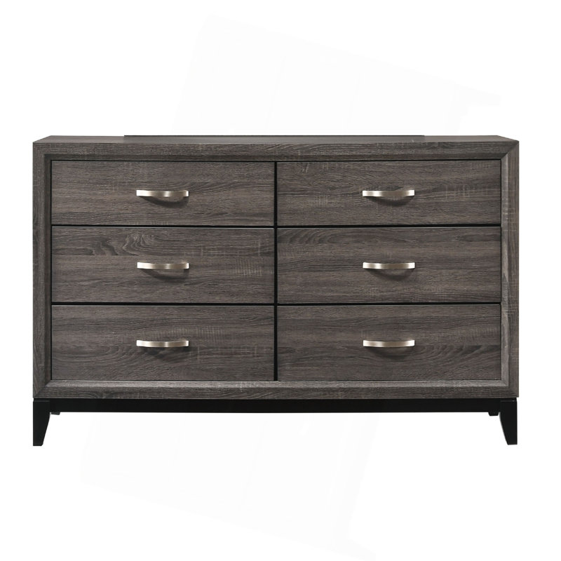 Mobilier de chambre à coucher contemporain en bois avec commode 6 tiroirs 1Pc, Gris