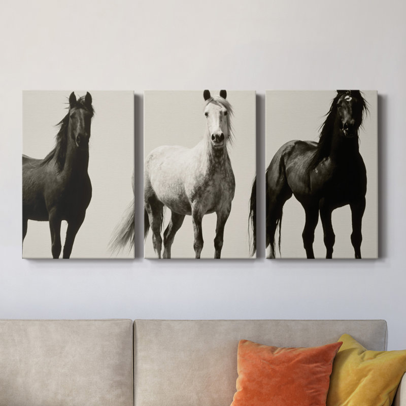 " Wild Stallions " 3 - Pieces, 48" H x 96" W x 1" D