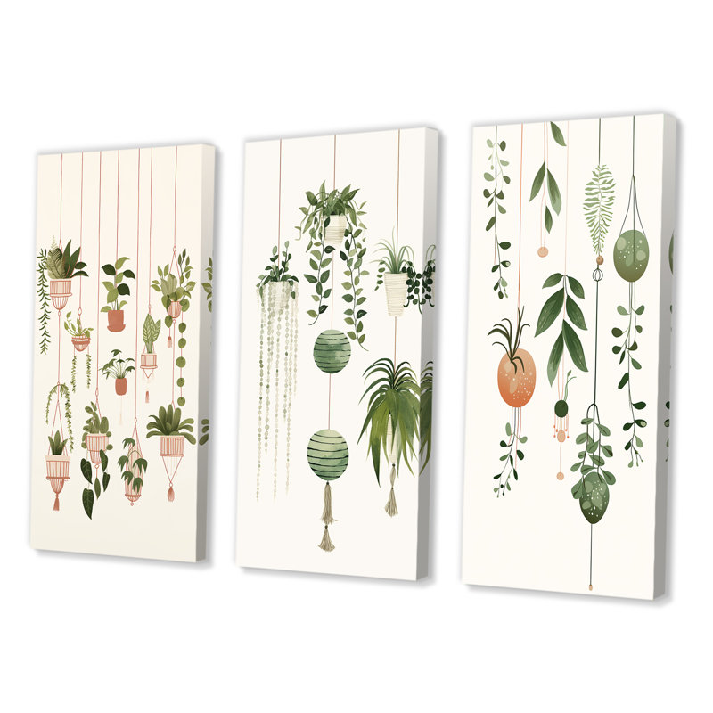 «Botanical Bliss Joyful Hanging Boho Houseplants», 3 pièces sur toile, H 28 po x l 36 po, Toile tendue