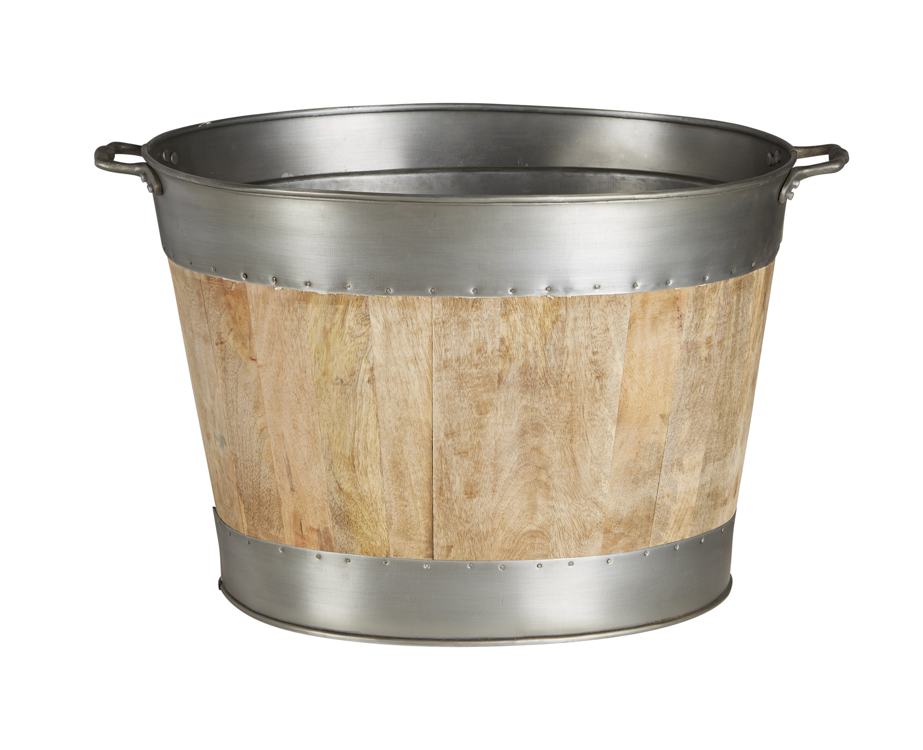 Sego Decorative Round Metal Buckets with Handles and Flower Market Text