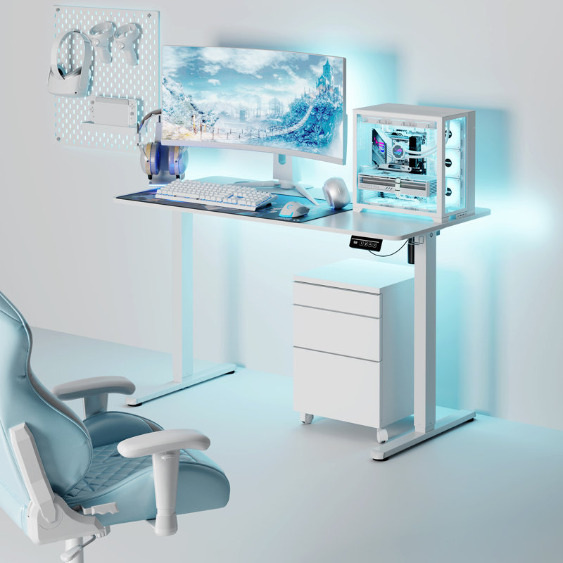 Bureau debout à hauteur réglable Leshae pour bureau à domicile, Blanc, H 45,2 po x l 48 po x P 24 po