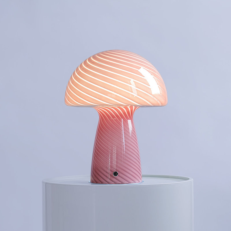 Lampe de table en verre avec champignon, Rose