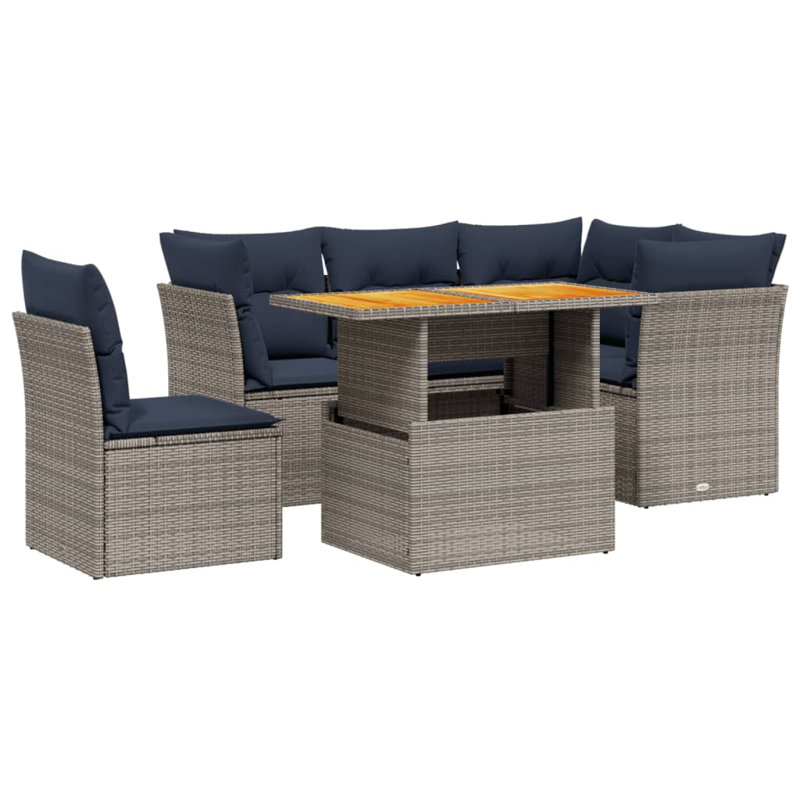  Ensemble de canapé de patio 5 pièces avec coussins en rotin de polyester gris