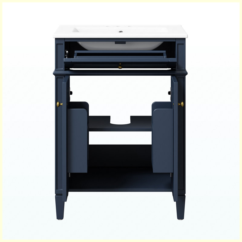 Meuble-lavabo 24 po avec lavabo, 2 portes et tiroir coulissant, armoire de rangement à fermeture en douceur avec rangement