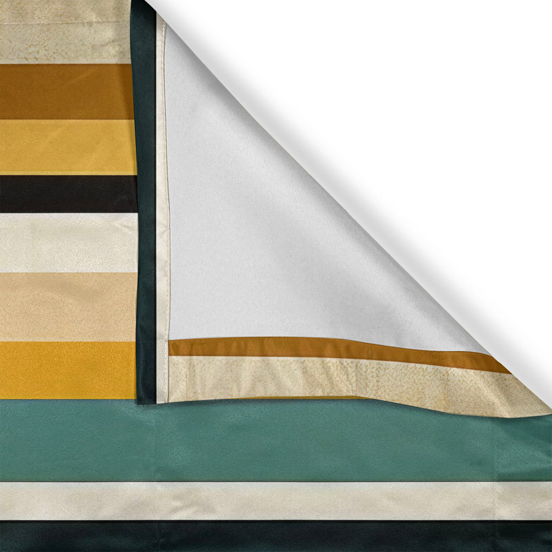 Apricot Cadet Blue Beige Striped Satin Rod Pocket Valance