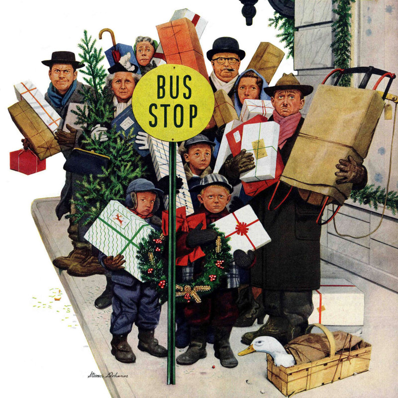 Bus Stop At Christmas by Stevan Dohanos - Wrapped Canvas Painting, 46 cm H x 46 cm W