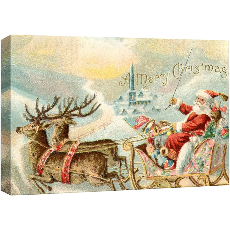 Joyeux Noël, père Noël, renne, célébrations et fêtes, décoration, art moderne, chaleureux, Toile tendue, H 24 po x l 36 po