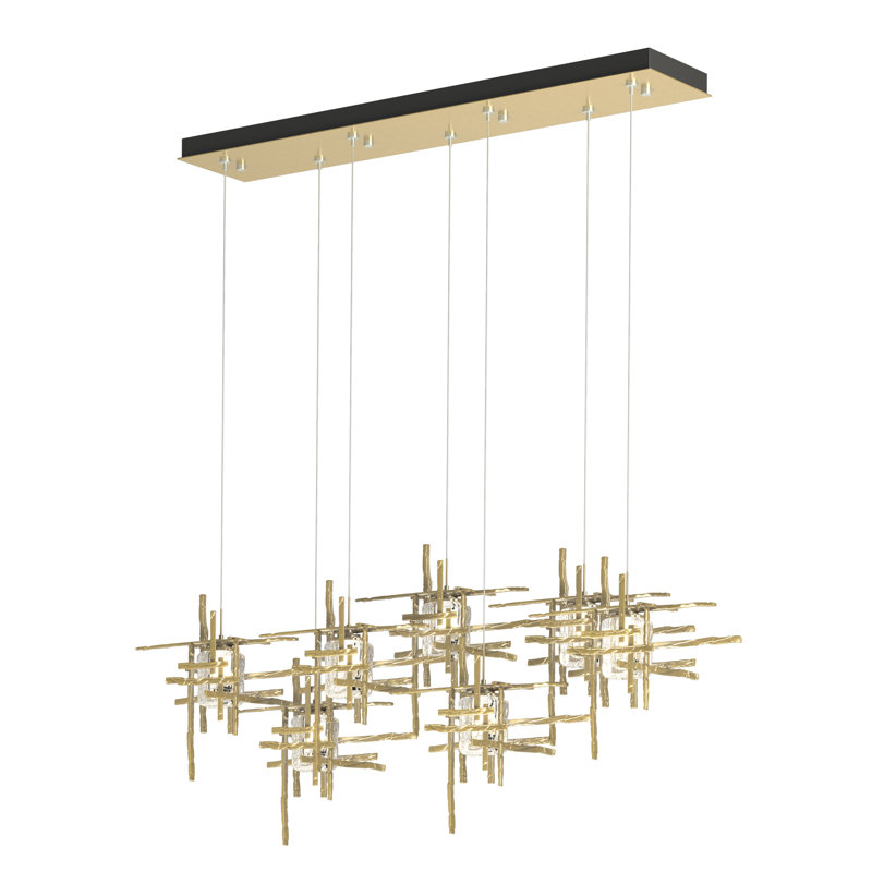 Tura 7-Light Glass Rectangular Pendant, Seeded Clear, Modern Brass, 30" - 130"