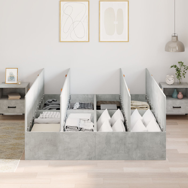 Storage Bed Frame, 160 x 200 cm, Concrete Grey
