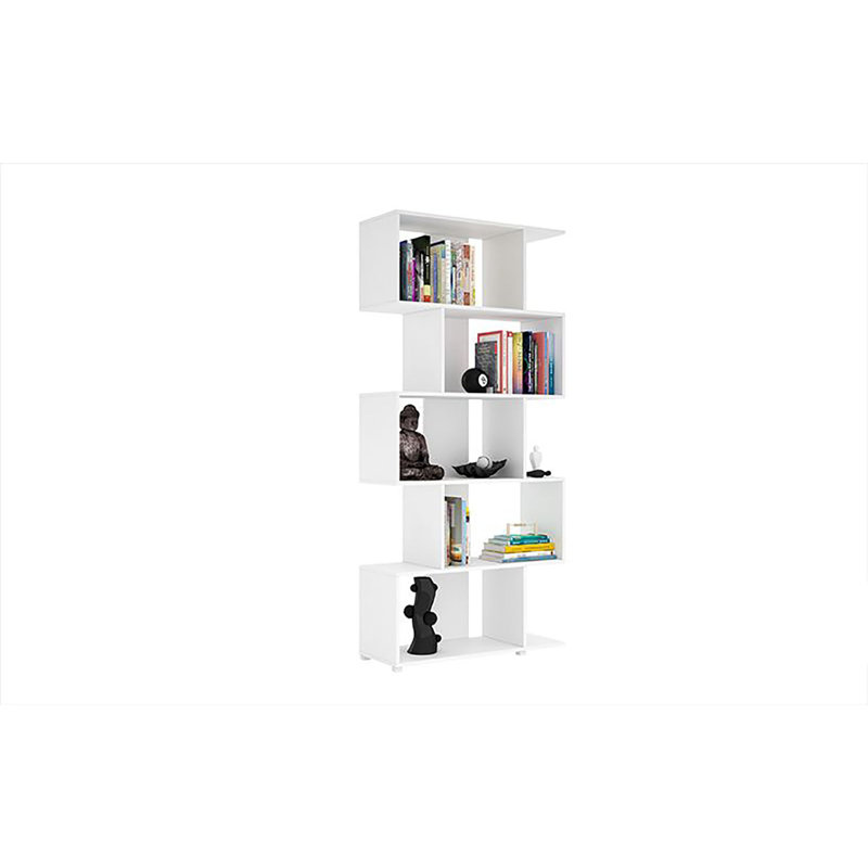 White Geometric Wood Bookcase with Cubes