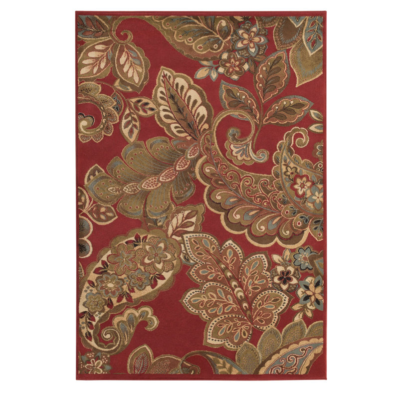 Tapis tissé à la machine à motif cachemire Needham, Rectangle 5 pi 3 po x 7 pi 7 po