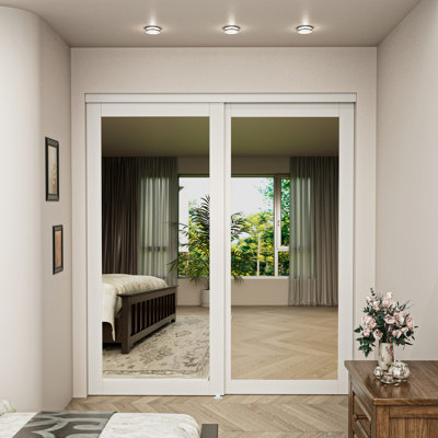 80" Mirrored Closet Sliding Doors with Hardware Kit