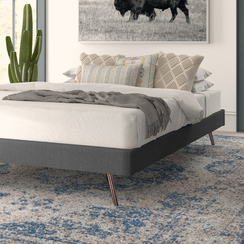 Loryn Bed Frame with Round Splayed Legs, Grey, Queen